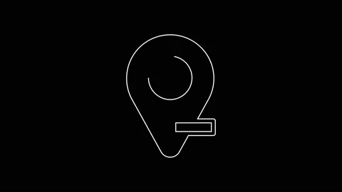 White line Map pin icon isolated on black background. Navigation, pointer Stock Footage 167602792