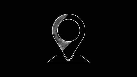 White line Map pin icon isolated on black background. Navigation, pointer Stock Footage 203341455