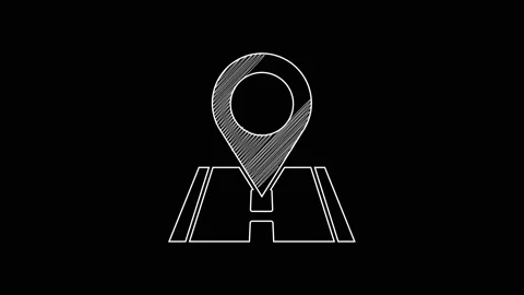 White line Map pin icon isolated on black background. Navigation, pointer 스톡 동영상 203341820