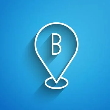 White line Map pin icon isolated on blue background. Navigation, pointer 스톡 일러스트