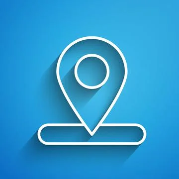 White line Map pin icon isolated on blue background. Navigation, pointer 스톡 일러스트