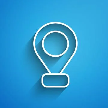 White line Map pin icon isolated on blue background. Navigation, pointer Stock Illustration