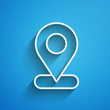 White line Map pin icon isolated on blue background. Navigation, pointer Stock Illustration