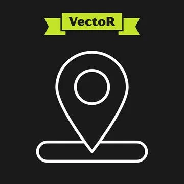 White line Map pin icon isolated on black background. Navigation, pointer, .. Stock Illustration