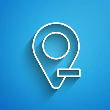 White line Map pin icon isolated on blue background. Navigation, pointer, l.. Stock Illustration