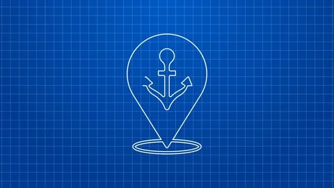 White line Map pointer with anchor icon isolated on blue background. 4K Video Stock Footage 169314321
