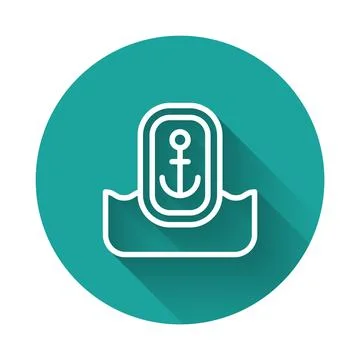 White line Map pointer with anchor icon isolated with long shadow backgroun.. Stock Illustration