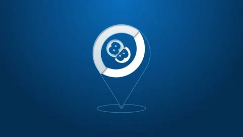 White line Map pointer with billiard pool snooker ball with number 8 icon Stock Footage 148444734