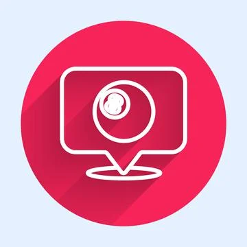 White line Map pointer with billiard pool snooker ball with number 8 icon イラスト素材