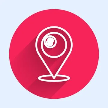 White line Map pointer with billiard pool snooker ball with number 8 icon Stock Illustration