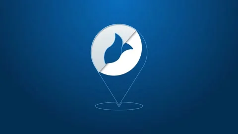 White line Map pointer with fire flame icon isolated on blue background. Fire Stock Footage 148447841