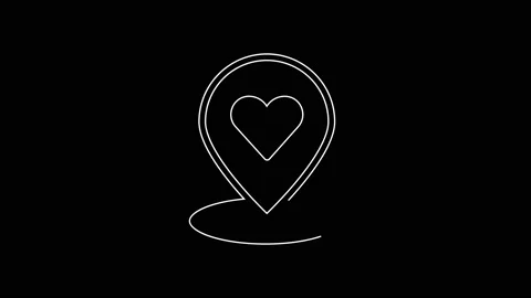 White line Map pointer with heart icon i... | Stock Video | Pond5
