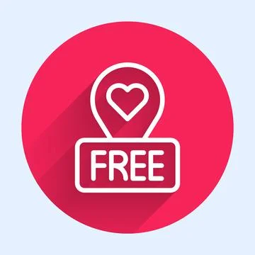 White line Map pointer with heart icon isolated with long shadow. Valentines day Illustrazione stock