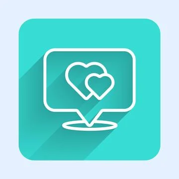 White line Map pointer with heart icon isolated with long shadow background.. Stock Illustration