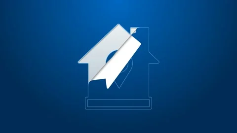 White line Map pointer with house icon isolated on blue background. Home Stock Footage 168138338