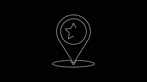 White line Map pointer with star icon isolated on black background. Star Stock Footage 161988211