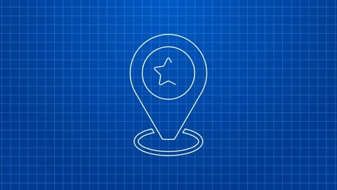 White line Map pointer with star icon isolated on blue background. Star favorite Video stock 169315495