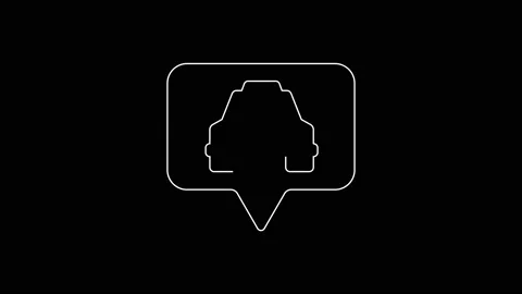 White line Map pointer with taxi icon isolated on black background. Location Stock Footage 161985558
