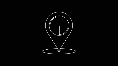 White line Map pointer with taxi icon isolated on black background. Location Stock Footage 161985757