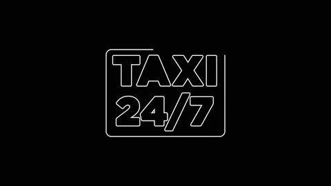 White line Map pointer with taxi icon isolated on black background. Location Stock Footage 167597419