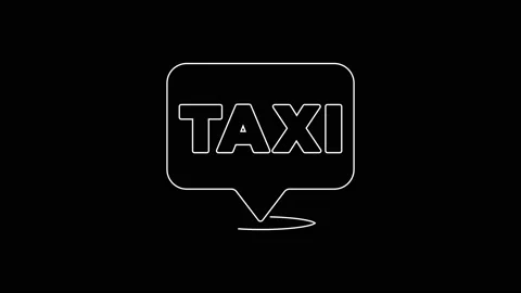 White line Map pointer with taxi icon isolated on black background. Location Stock Footage 167597426