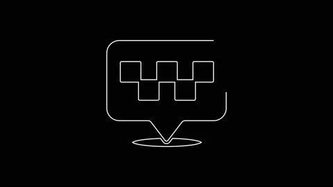 White line Map pointer with taxi icon isolated on black background. Location Stock Footage 167597542