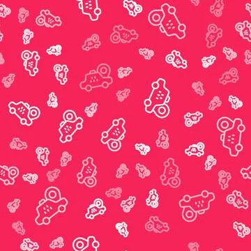 White line Map pointer with taxi car icon isolated seamless pattern on red Illustrazione stock