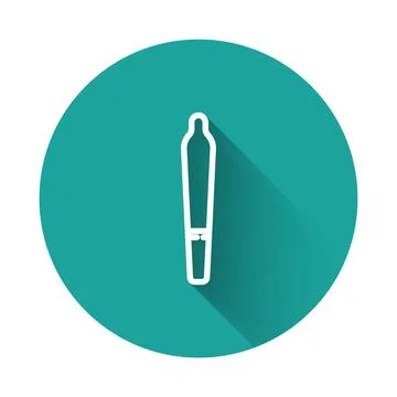 White line Marijuana joint, spliff icon isolated with long shadow. Cigarett.. Illustrazione stock