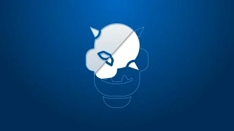 White line Mask of the devil with horns icon isolated on blue background. 4K Stock Footage 155545636