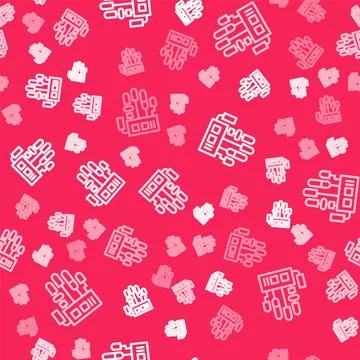 White line Mechanical robot hand icon isolated seamless pattern on red Illustrazione stock