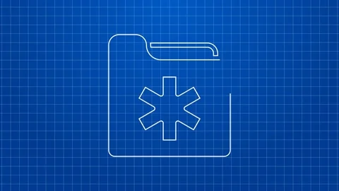 White line Medical health record folder for healthcare icon isolated on blue Stock Footage