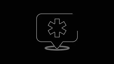 White line Medical map pointer with cross hospital icon isolated on black Stock Footage 167604228