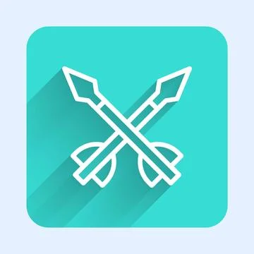 White line Medieval arrows icon isolated with long shadow background. Medie.. Stock Illustration