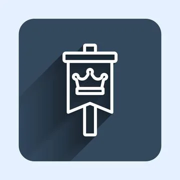 White line Medieval flag icon isolated with long shadow background. Country Stock Illustration