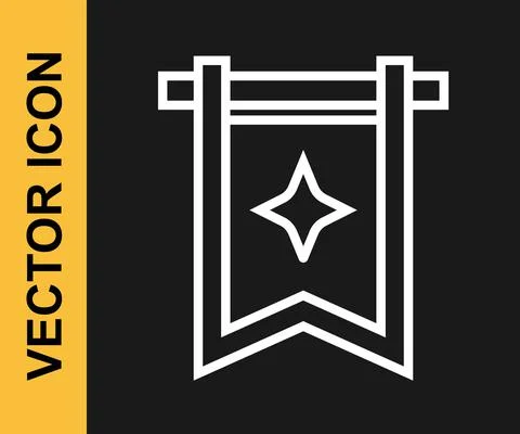 White line Medieval flag icon isolated on black background. Country, state, or Stock Illustration