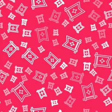 White line Medieval flag icon isolated seamless pattern on red background Stock Illustration