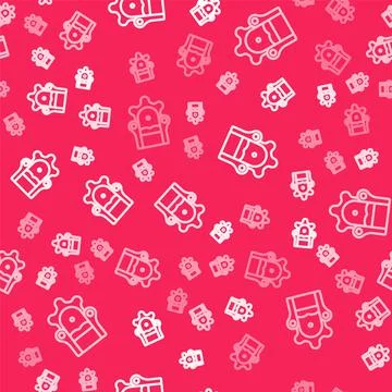 White line Medieval throne icon isolated seamless pattern on red background Stock Illustration