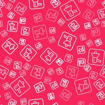 White line Megaphone icon isolated seamless pattern on red background. Speaker イラスト素材
