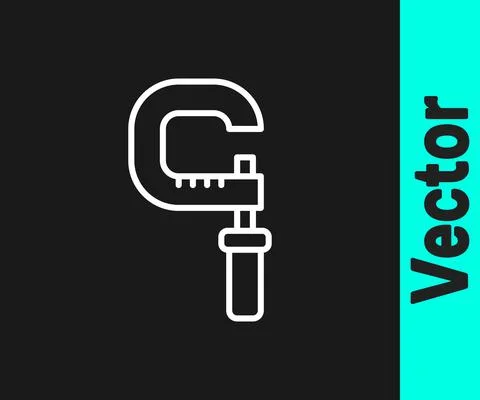 White line Micrometer icon isolated on black background. Measuring engineer tool Stock Illustration