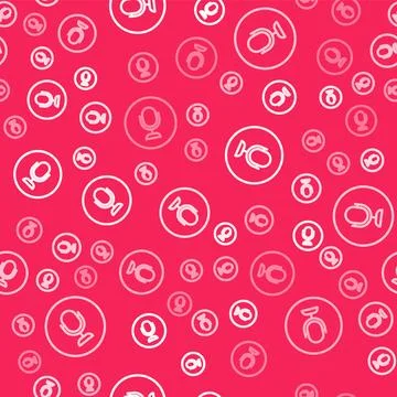 White line Microphone icon isolated seamless pattern on red background. On air Illustrazione stock