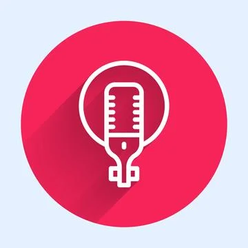 White line Microphone icon isolated with long shadow background. On air rad.. Stock Illustration