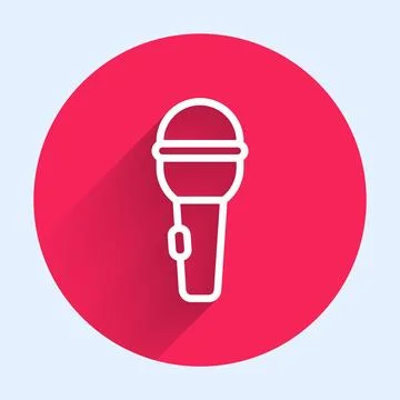 White line Microphone icon isolated with long shadow background. On air rad.. Illustrazione stock
