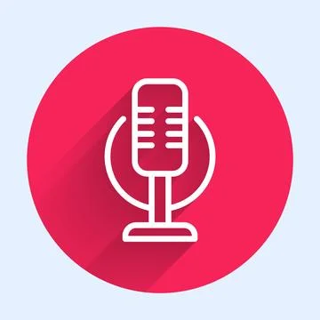 White line Microphone icon isolated with long shadow background. On air rad.. Stock Illustration
