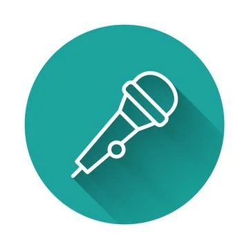 White line Microphone icon isolated with long shadow background. On air rad.. Illustrazione stock