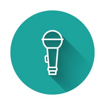 White line Microphone icon isolated with long shadow background. On air rad.. Stock Illustration