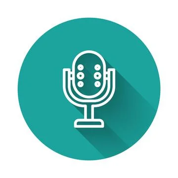 White line Microphone icon isolated with long shadow background. On air rad.. Stock Illustration