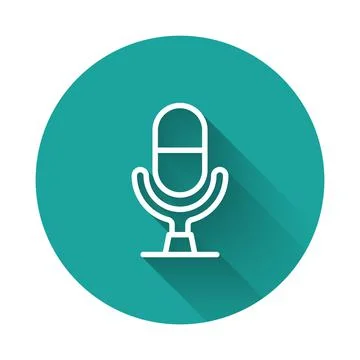 White line Microphone voice device icon isolated with long shadow background Stock Illustration