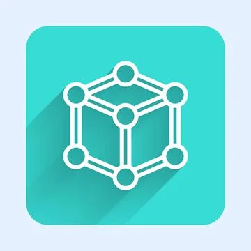 White line Molecule icon isolated with long shadow. Structure of molecules in Stock Illustration