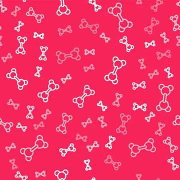White line Molecule icon isolated seamless pattern on red background. Structure Illustrazione stock