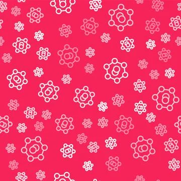 White line Molecule icon isolated seamless pattern on red background. Structure Stock Illustration
